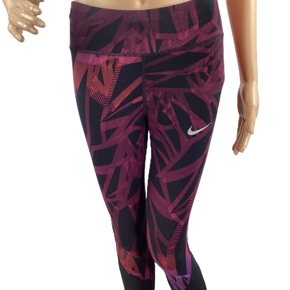 Nike Dri-FIT Printed Black Multicolor Geometric Crop Leggings Size S - Picture 2 of 7